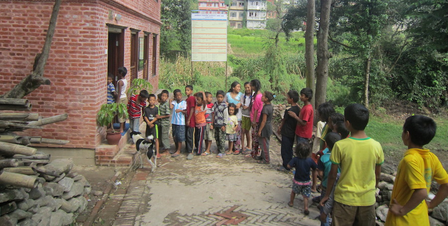 Kids line up for the library