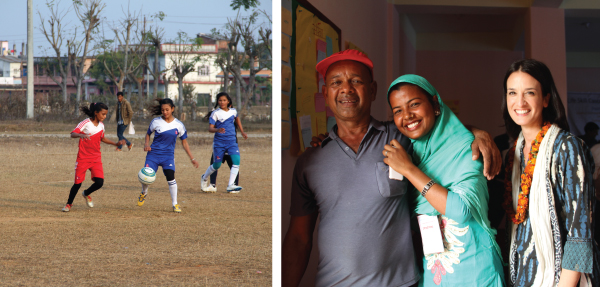 Girls playing soccer