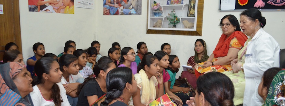 Women discussing health at library